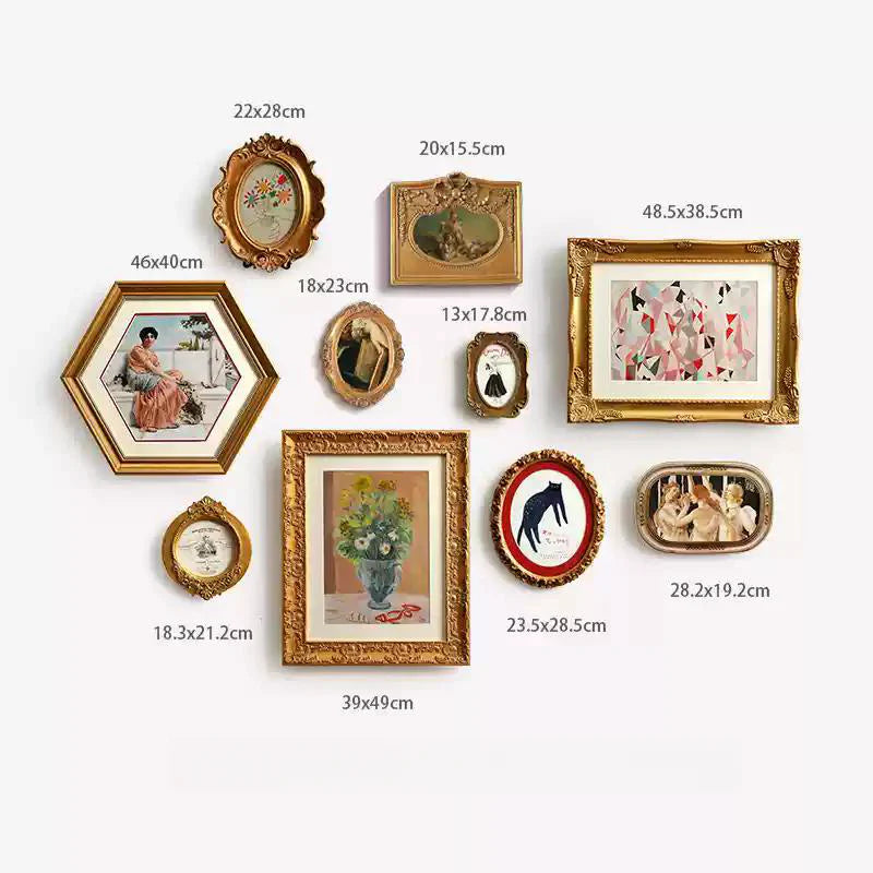 Set of 10 Retro Wall Paintings with Durable Resin or Wood Frames