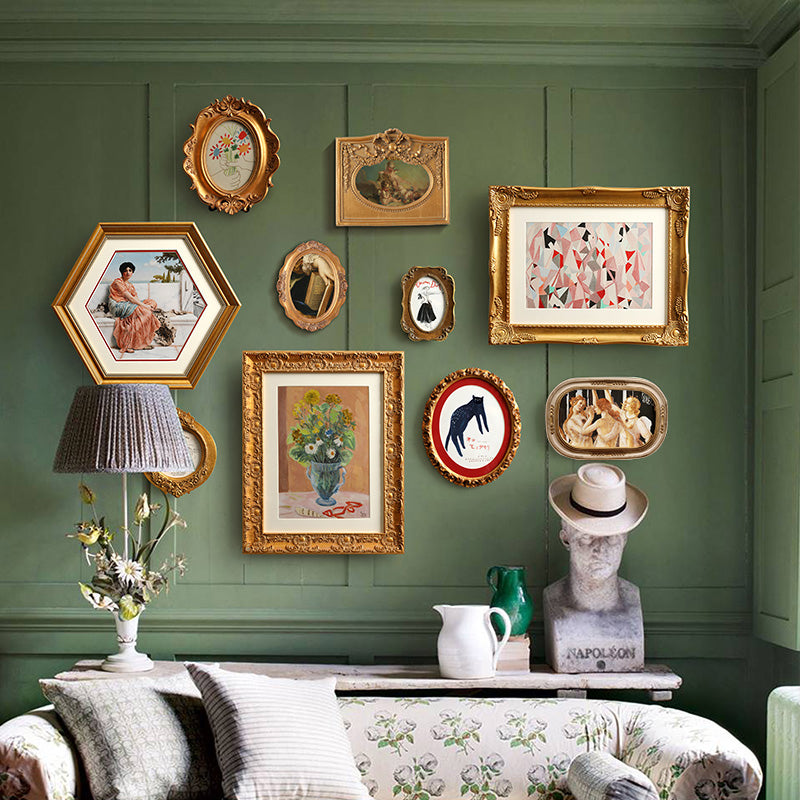 Set of 10 Retro Wall Paintings with Durable Resin or Wood Frames