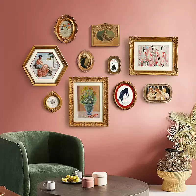 Set of 10 Retro Wall Paintings with Durable Resin or Wood Frames