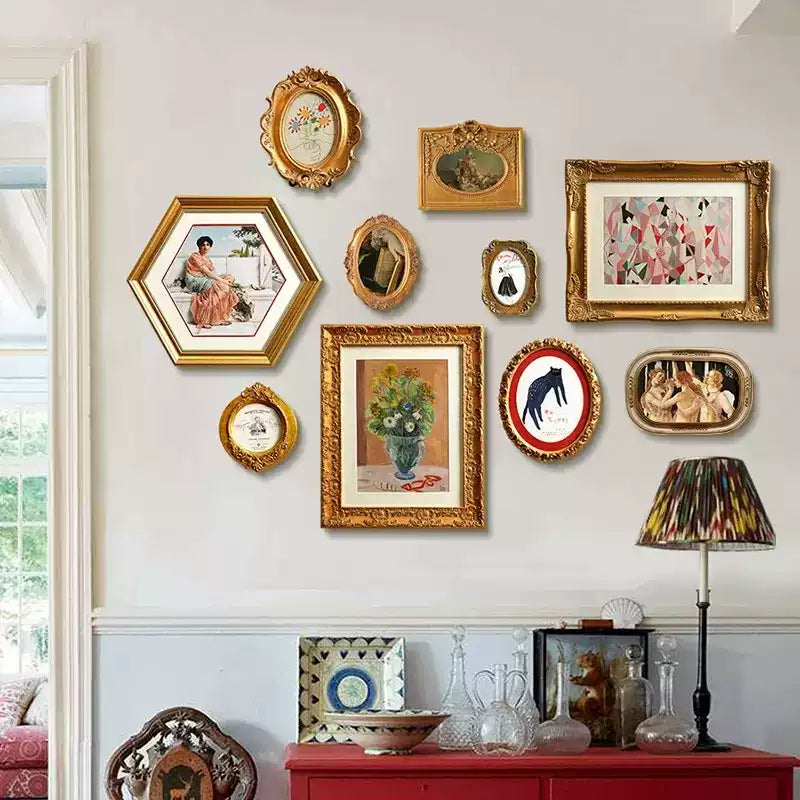 Set of 10 Retro Wall Paintings with Durable Resin or Wood Frames