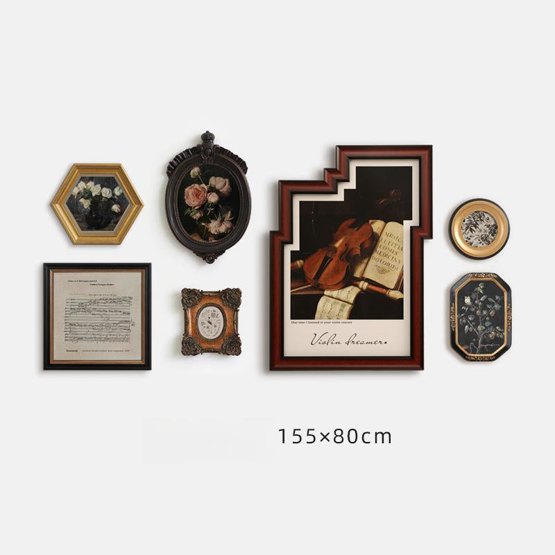 Music-Themed 7-Piece Vintage Wall Art Set with Resin Frames