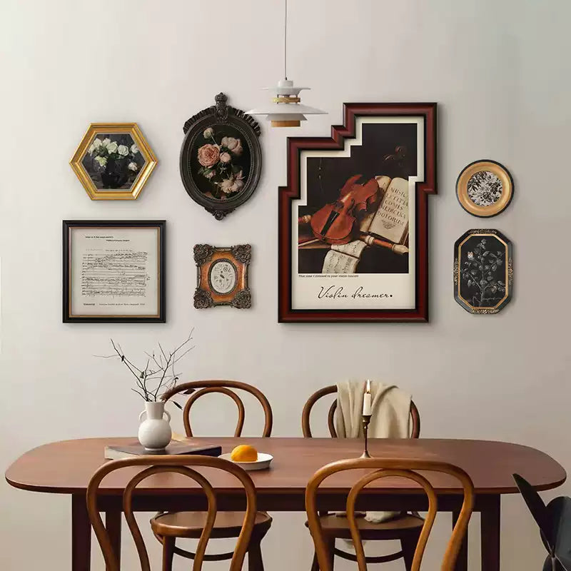 Music-Themed 7-Piece Vintage Wall Art Set with Resin Frames