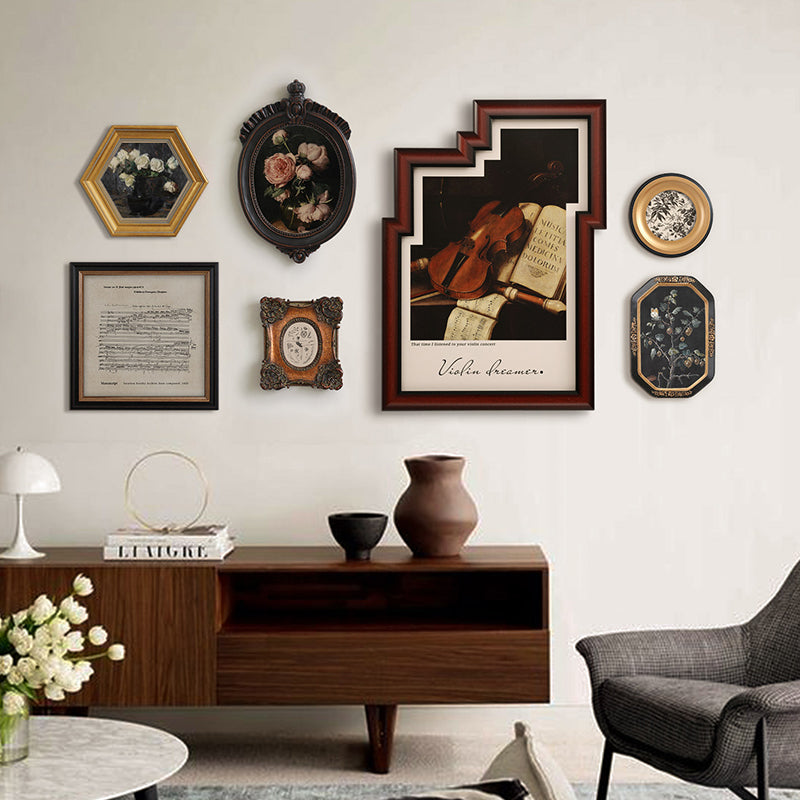 Music-Themed 7-Piece Vintage Wall Art Set with Resin Frames