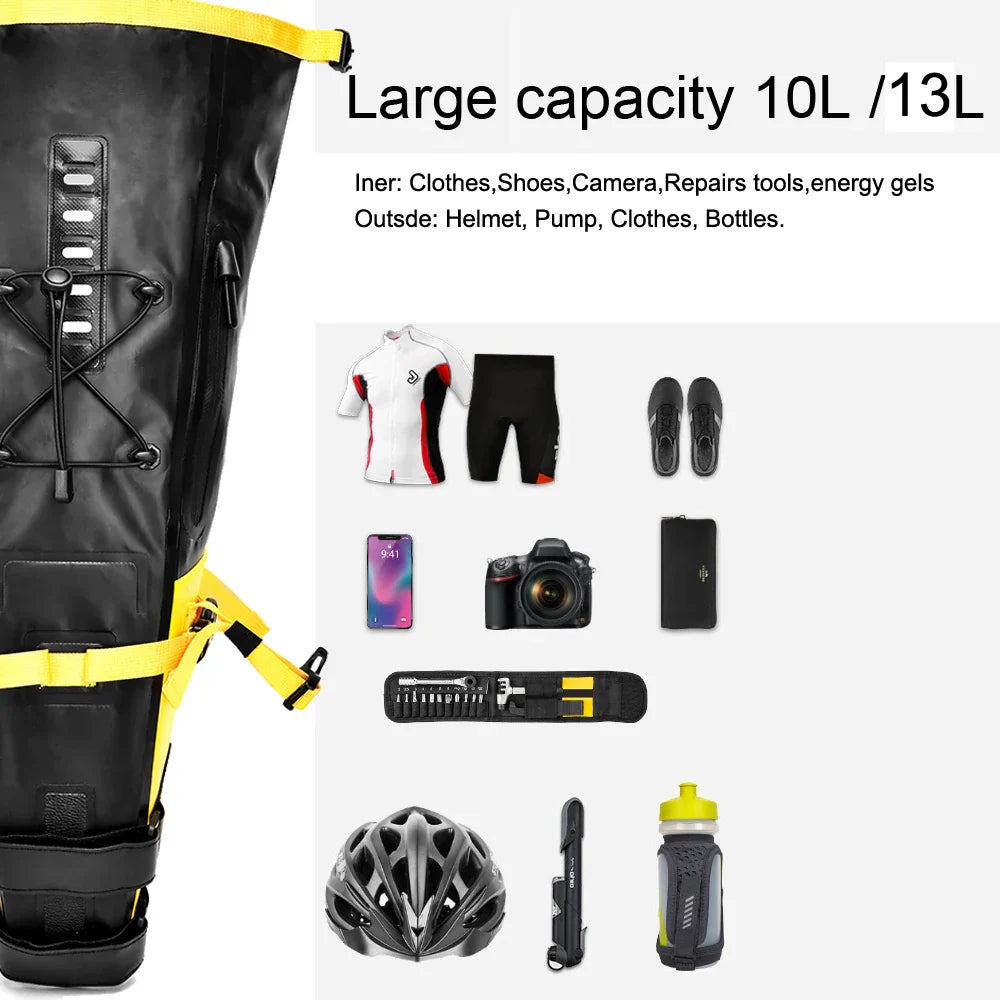 Waterproof 13L Bike Saddle Bag Foldable Rear Tail Trunk Yellow-4