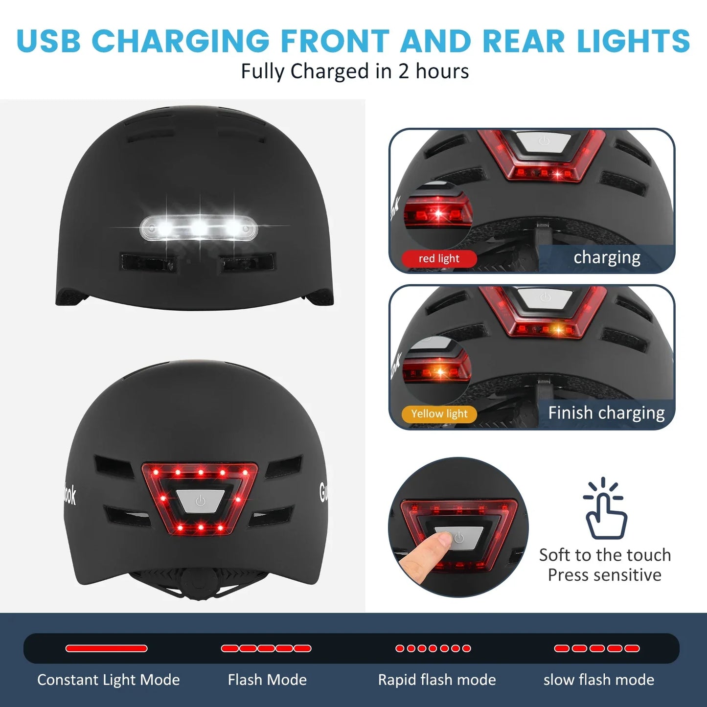 Bike Helmet with Front And Rear Rechargeable LED Lights Matte Black-4