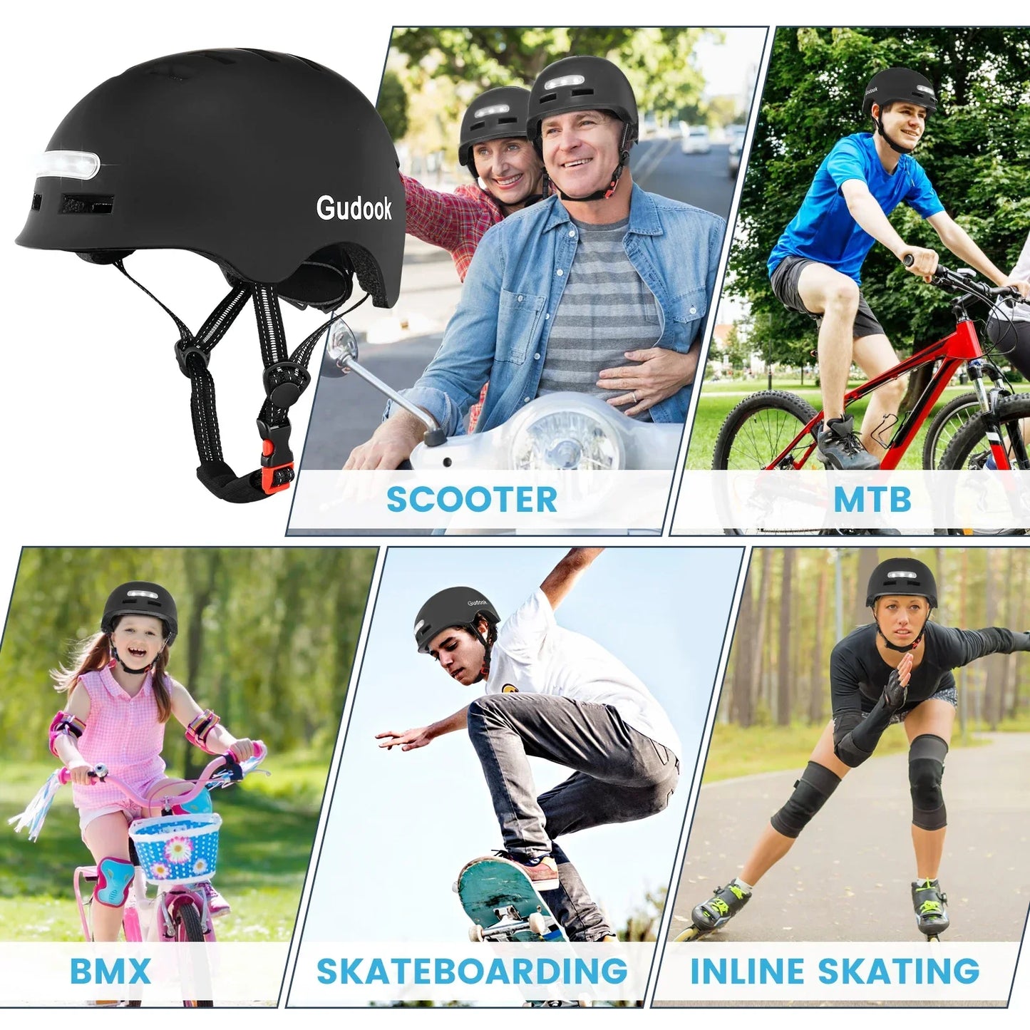 Bike Helmet with Front And Rear Rechargeable LED Lights Matte Black-3