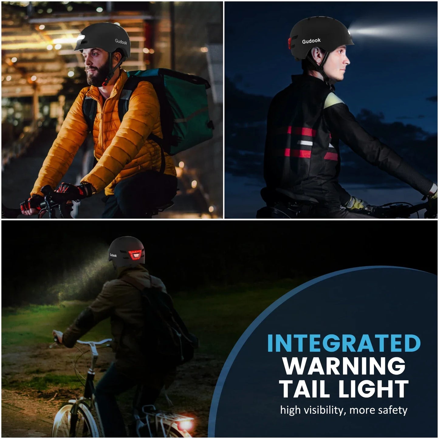 Bike Helmet with Front And Rear Rechargeable LED Lights Matte Black-2