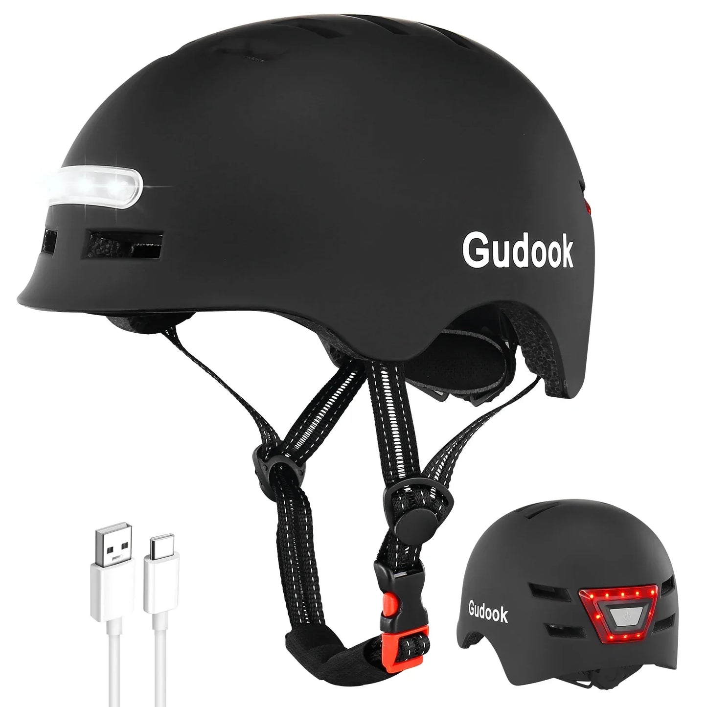 Bike Helmet with Front And Rear Rechargeable LED Lights Matte Black-1