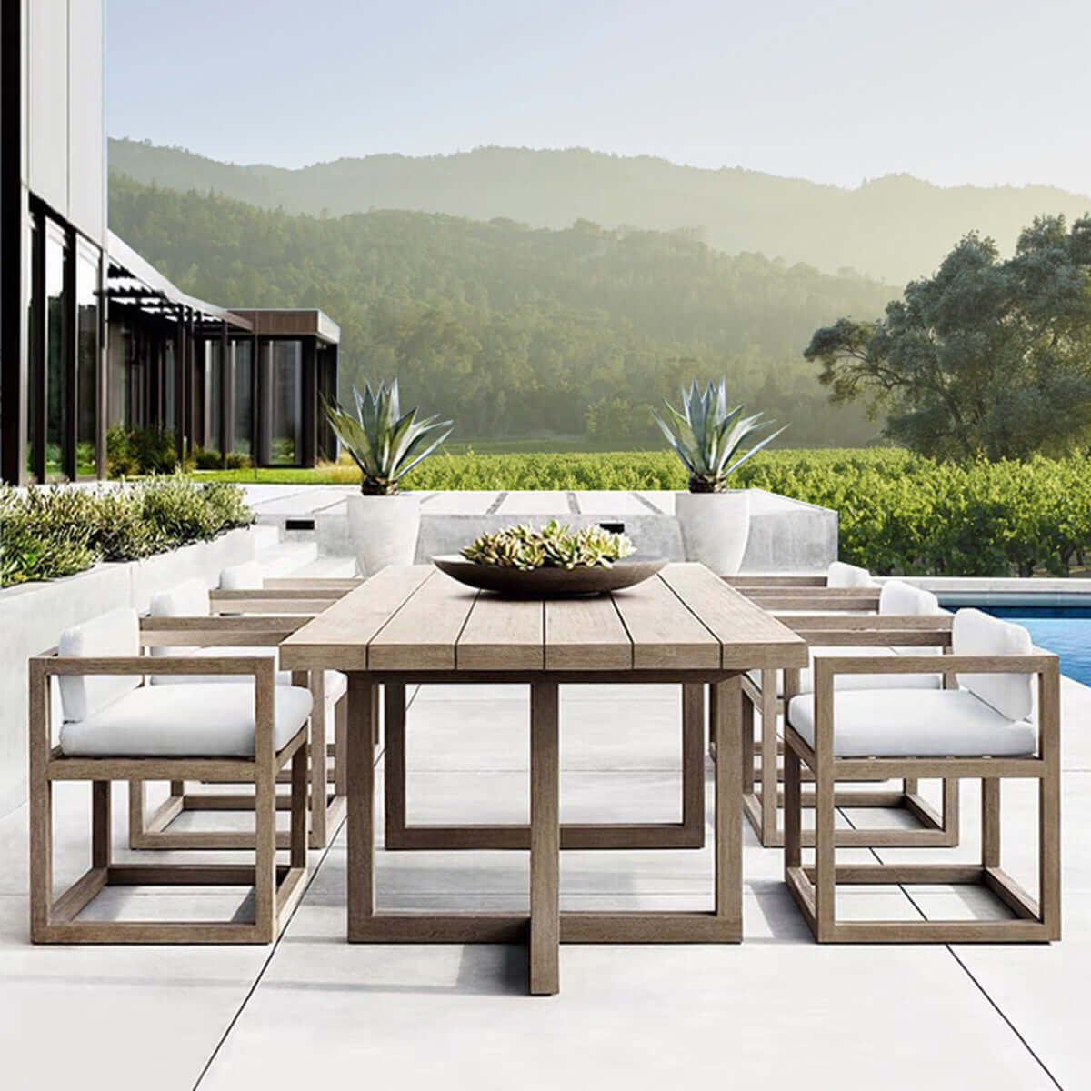 Teak Aviara Patio Dining Chair with Water-Resistant Foam and UV-Protection-3
