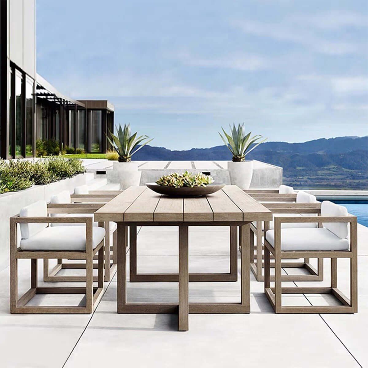 Teak Aviara Patio Dining Chair with Water-Resistant Foam and UV-Protection-4