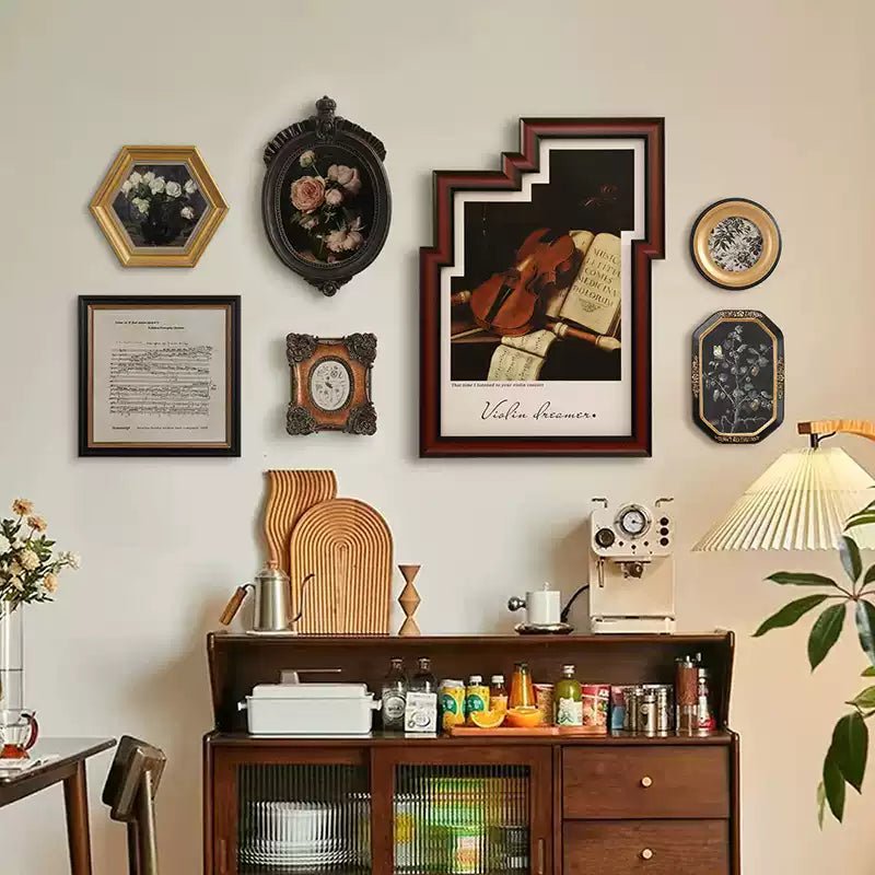 Music-Themed 7-Piece Vintage Wall Art Set with Resin Frames