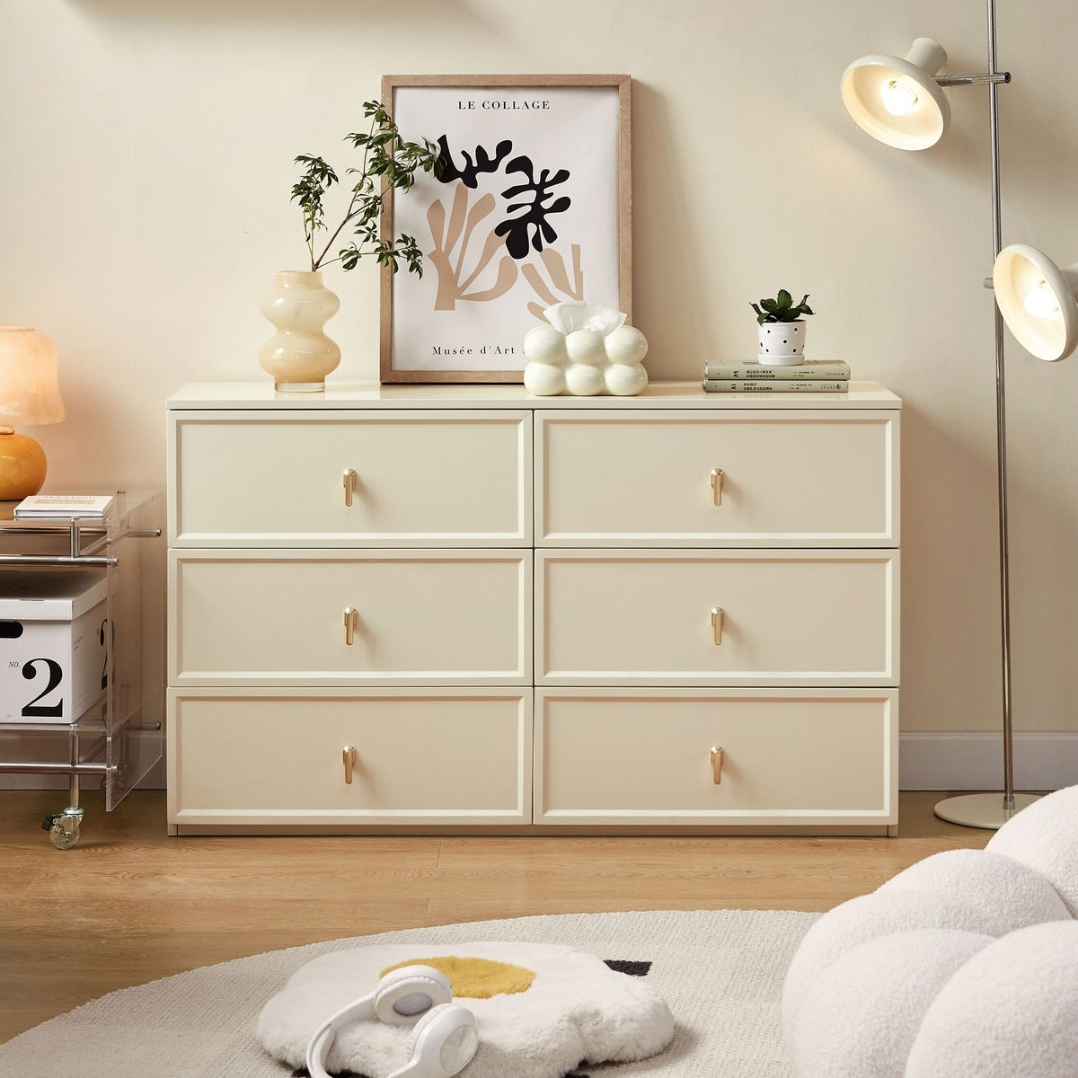 Beige 3-Drawer Storage Chest with Smooth Rails.-5