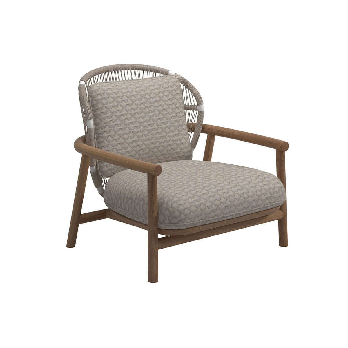 Billy Low-Back Lounge Chair Solid Teak & Olefin Rope Outdoor Sofa Furniture-4