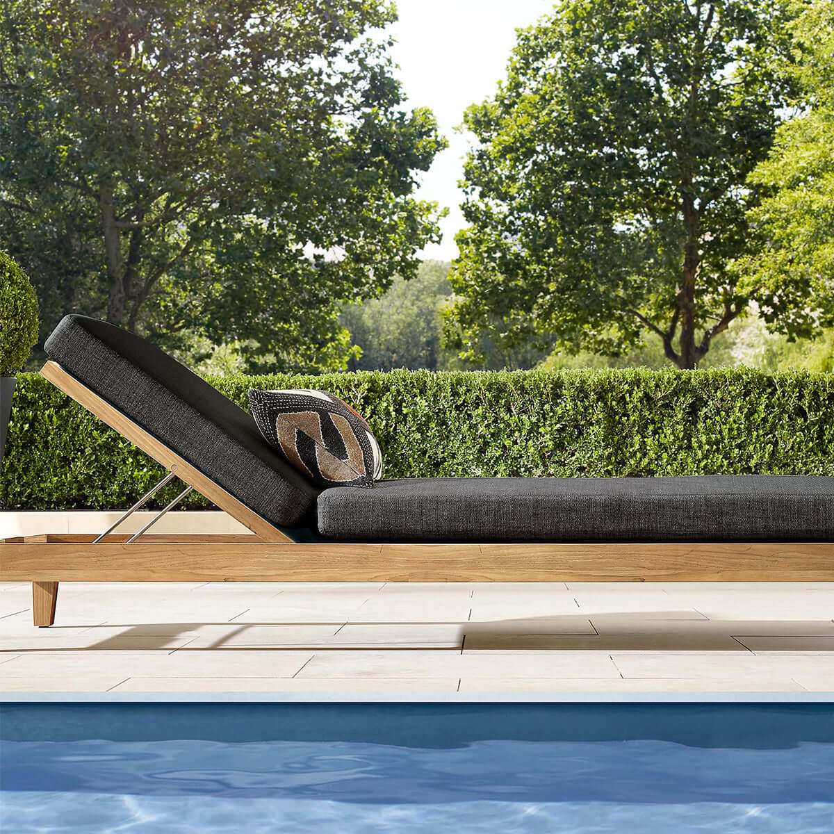 Teak Sun Lounger with Waterproof Fabric by Axelvision & Handcrafted Relaxation Outdoor Furniture-2