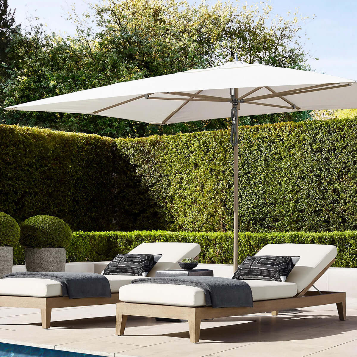 Teak Sun Lounger with Waterproof Fabric by Axelvision & Handcrafted Relaxation Outdoor Furniture-4