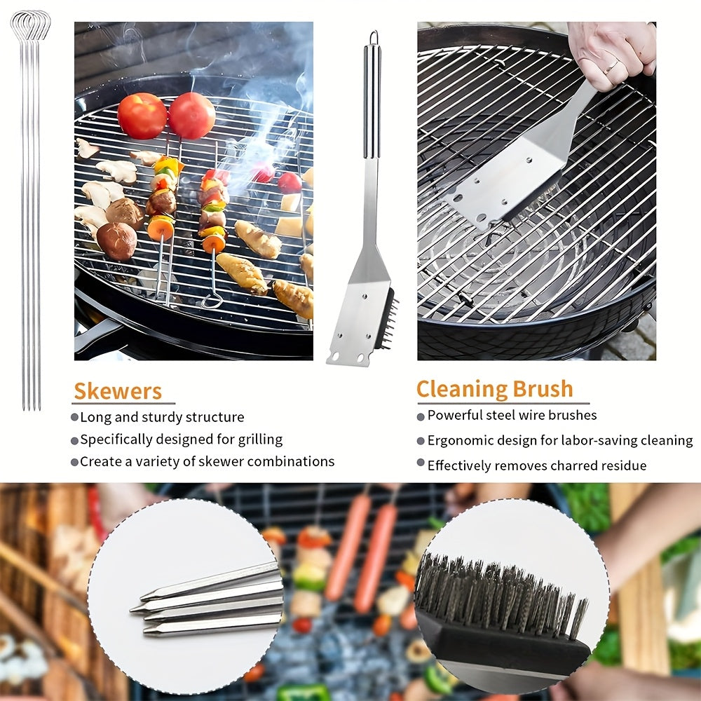 Stainless BBQ Grill Tool Set with Thermometer (26pcs)