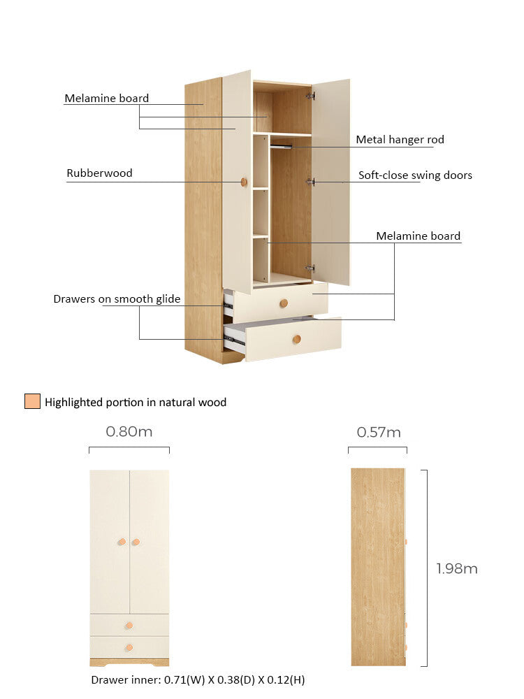 Contemporary Double Door Kids Wardrobe Storage Cabinet with 4 Shelves-4