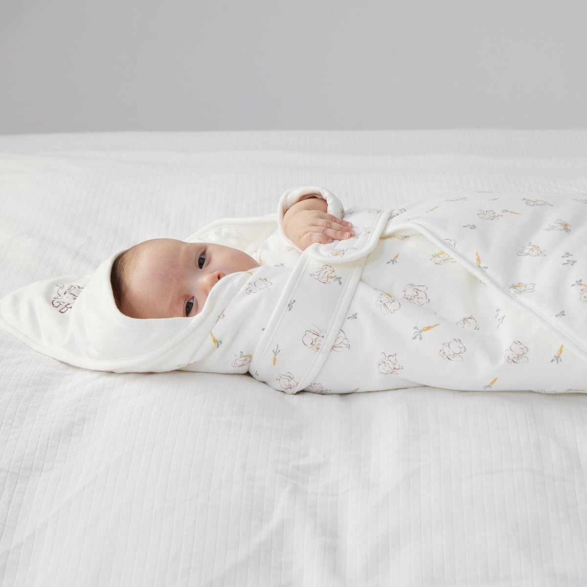 Extra Warm Cotton Swaddle Wrap Baby White Rabbit Embroidery-2
