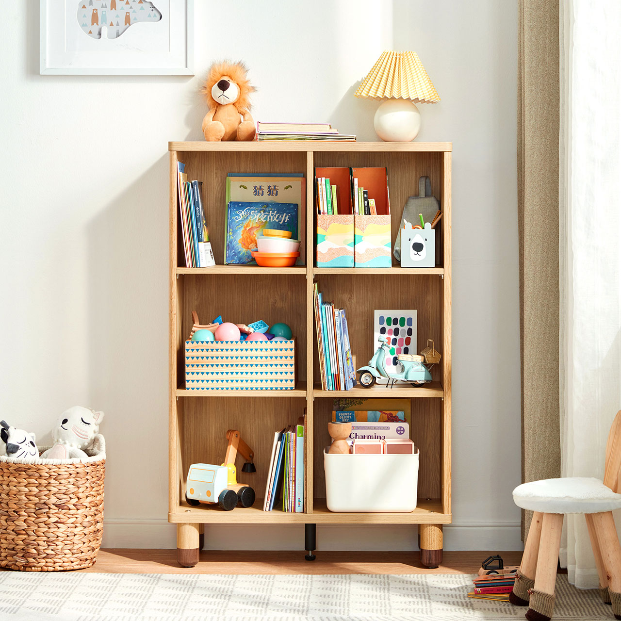 Dear Bear Kids Oak Storage Bookshelf-5