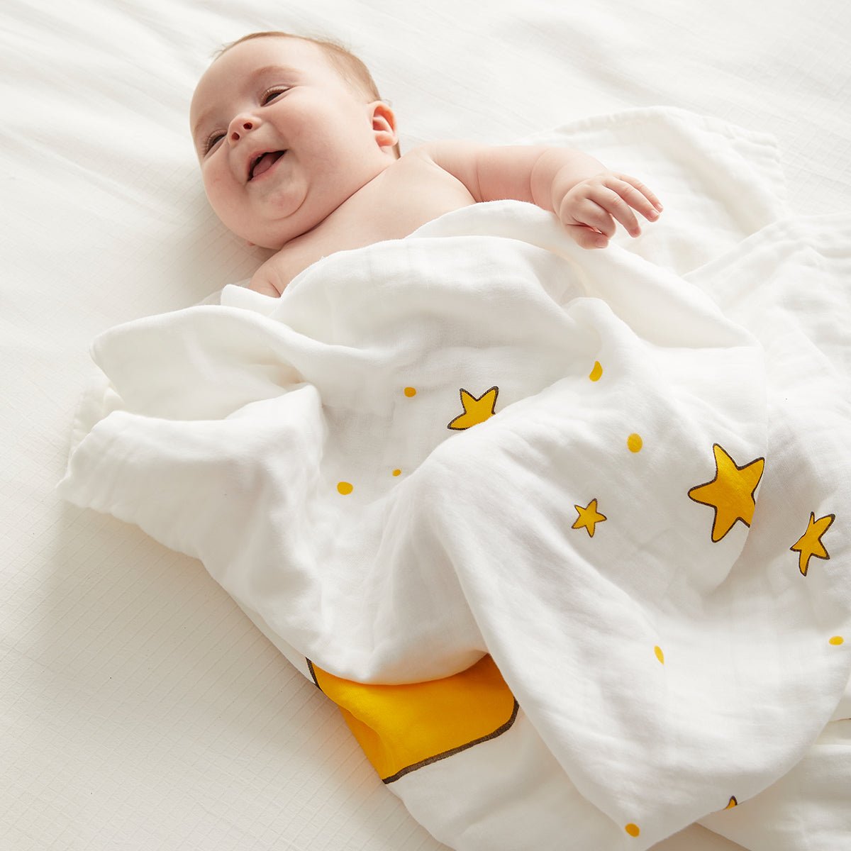 Six-Layer Cotton Bath Swaddle Blanket for Babies Yellow-2