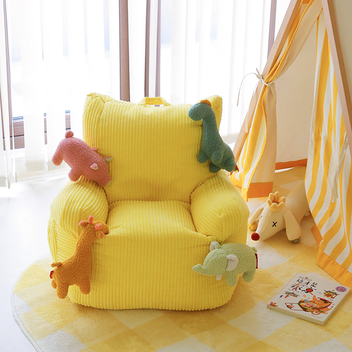 Happy Dream Comfortable Bean Bag Chair for Kids - EPP Filled Lounge Sofa with Plush Buddies-5