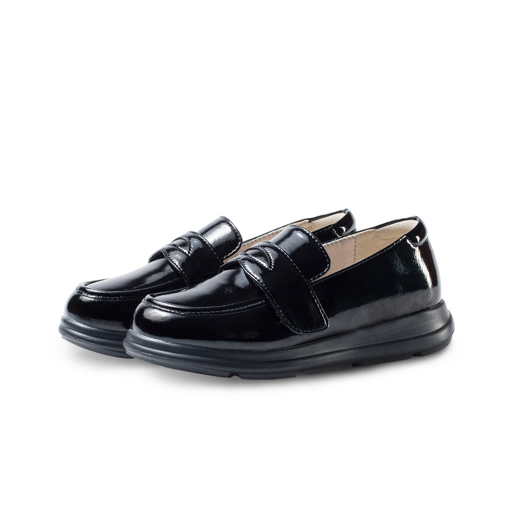 Kids Unisex Lightweight Patent Black Loafers-2