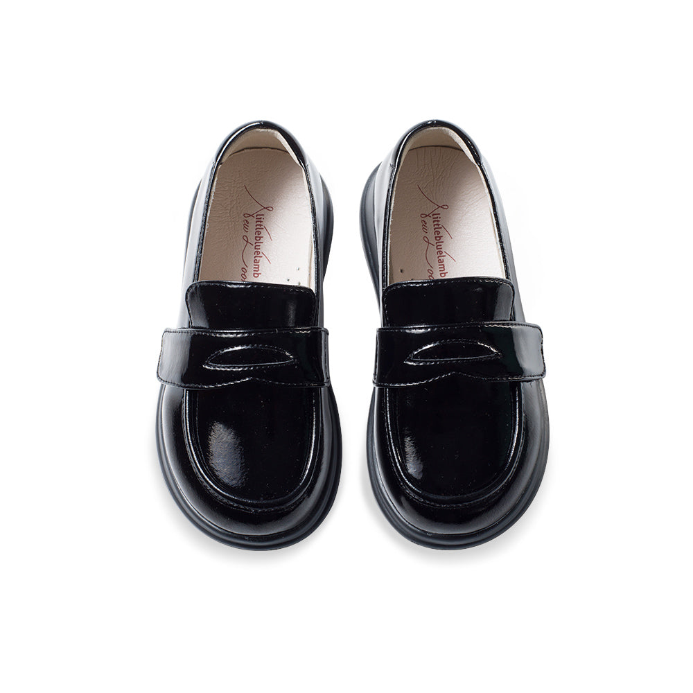 Kids Unisex Lightweight Patent Black Loafers-4