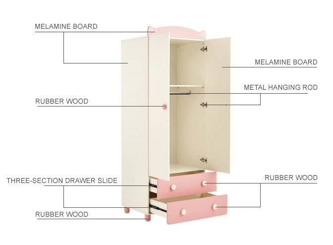 Kitty Cat Pink 2 Door Kids Wardrobe-3