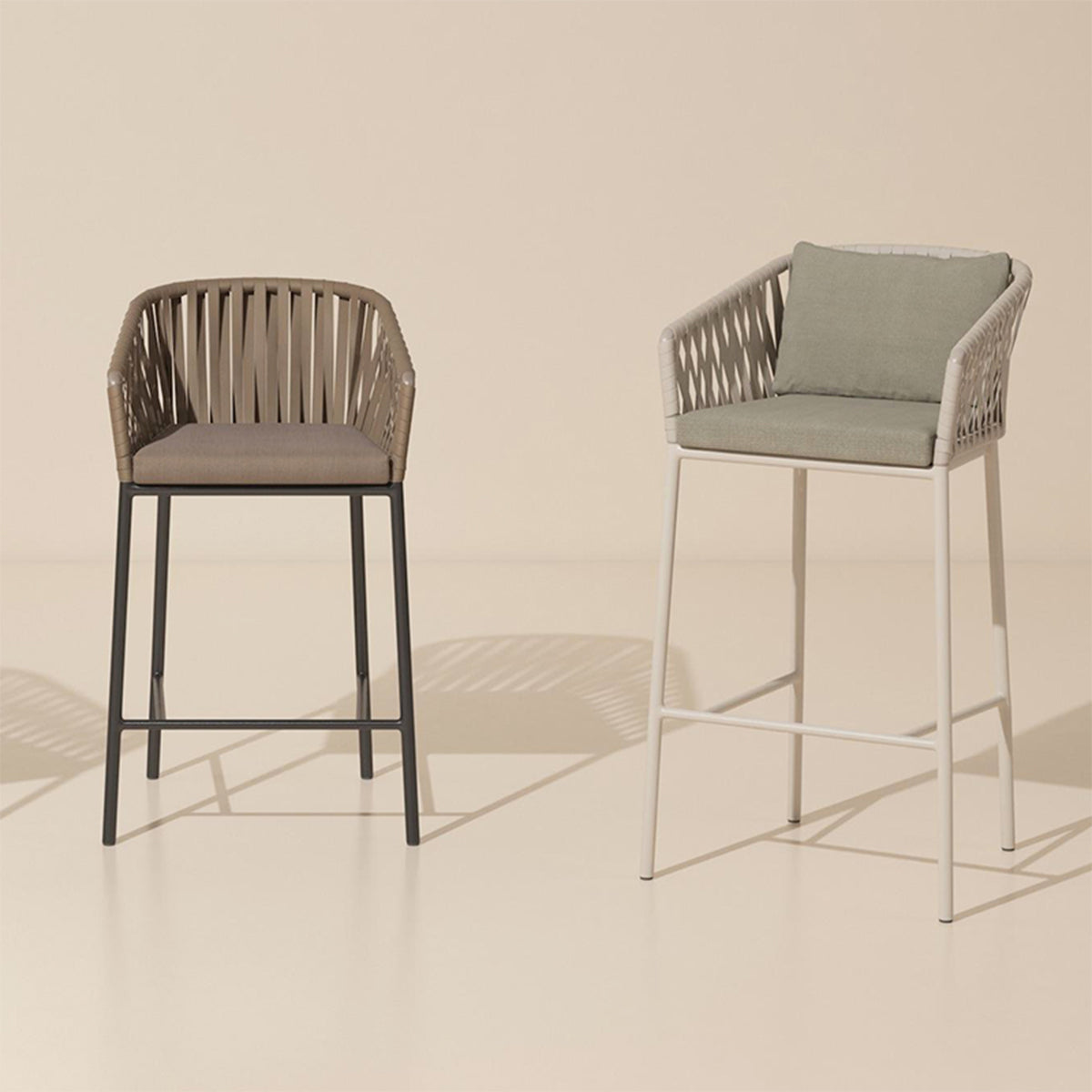 Aluminum Frame Bar Stool with Solid Teak Wood Seat & Water Resistant Fabric-0