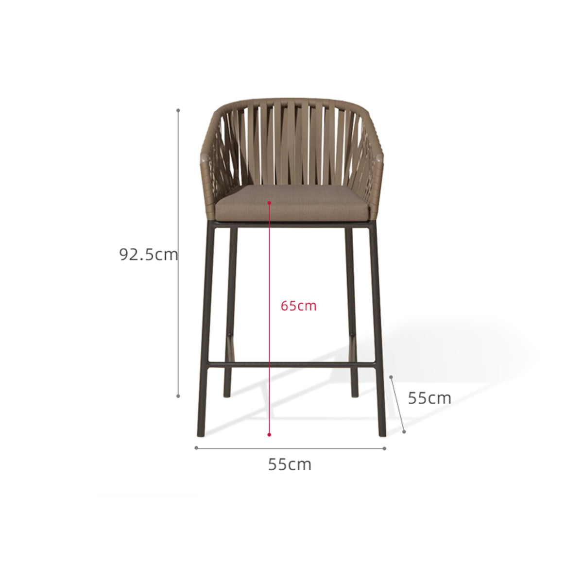 Aluminum Frame Bar Stool with Solid Teak Wood Seat & Water Resistant Fabric-2