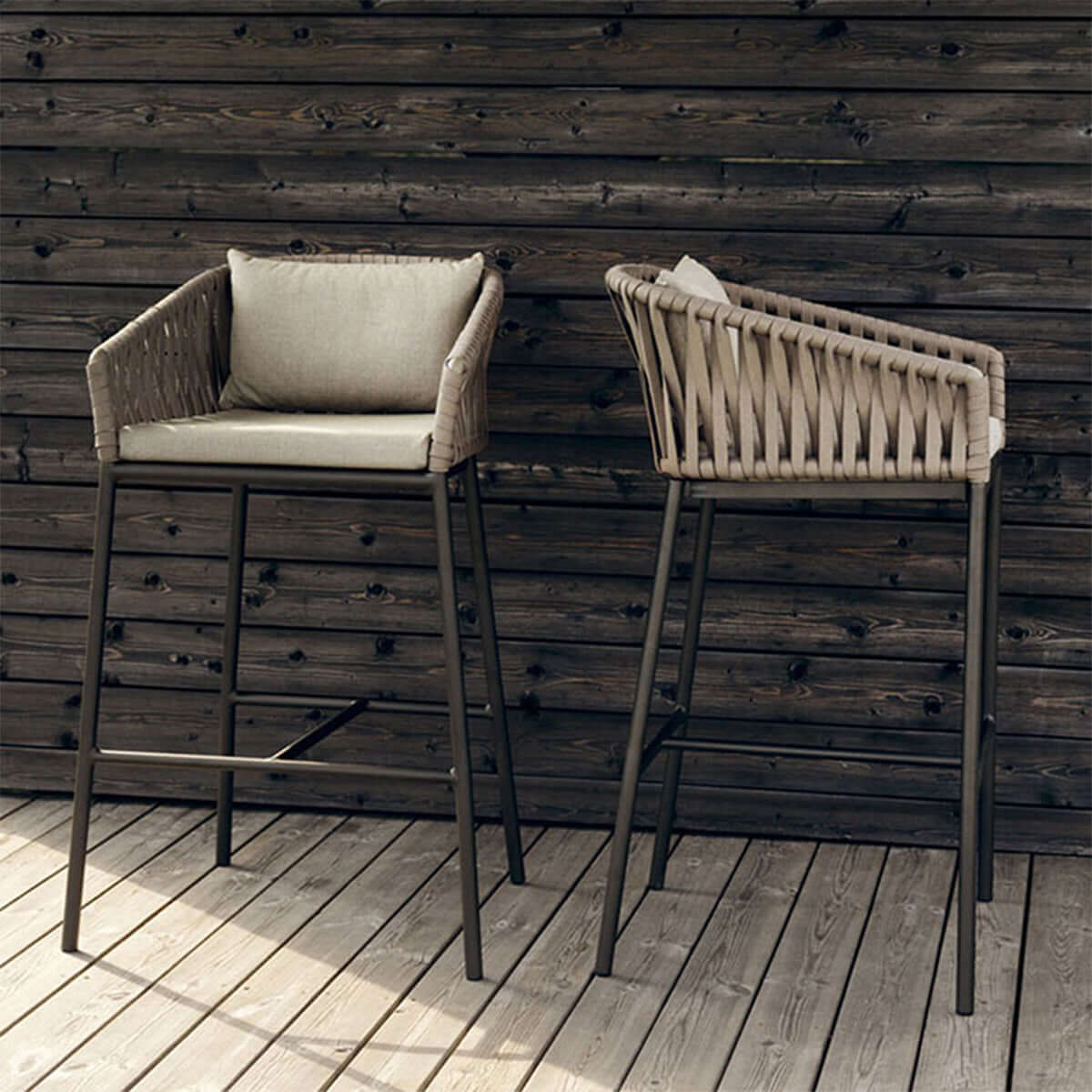 Aluminum Frame Bar Stool with Solid Teak Wood Seat & Water Resistant Fabric-3