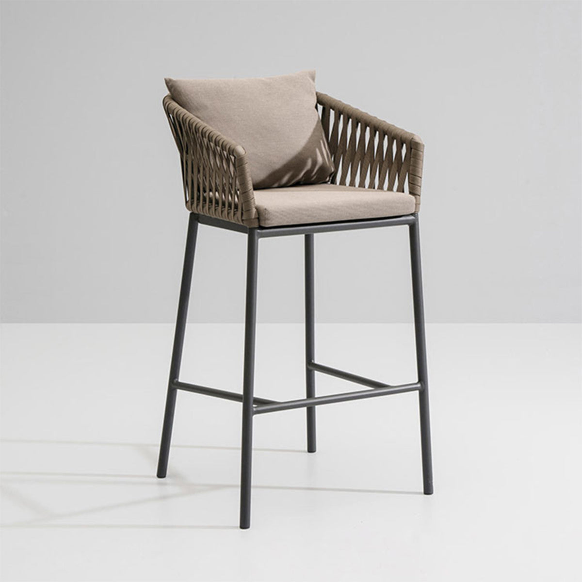 Aluminum Frame Bar Stool with Solid Teak Wood Seat & Water Resistant Fabric-4