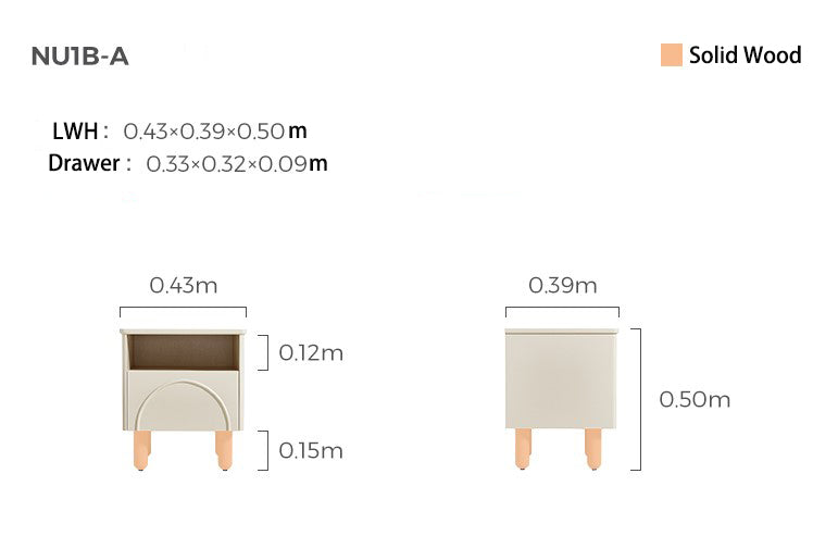 Solid Wood Light Storage Bedside Table with Drawer-4
