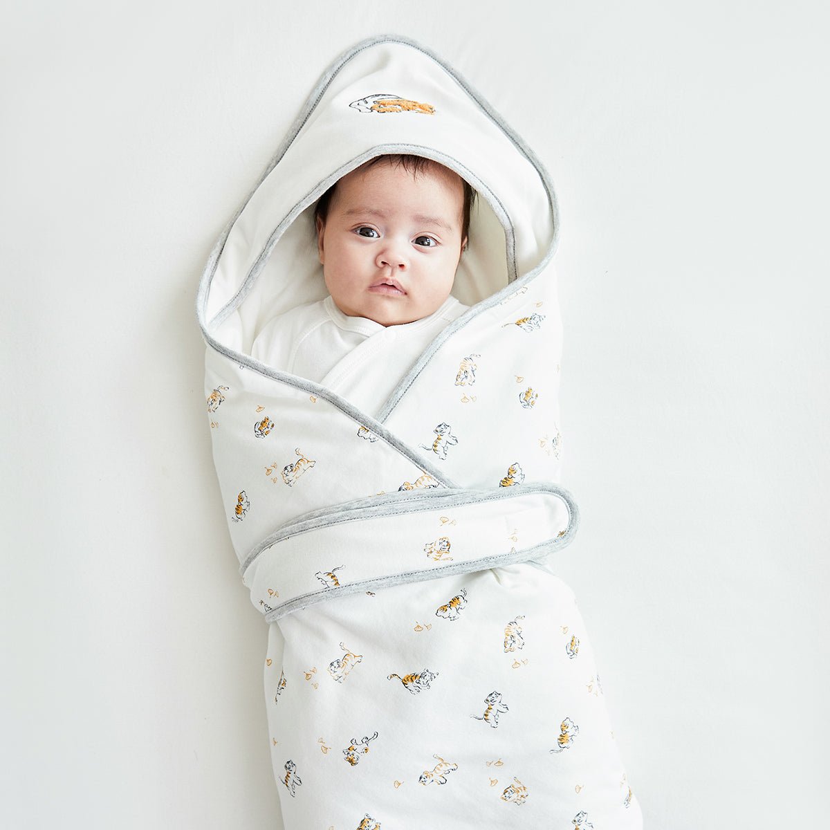 Extra Warm Cotton Baby Swaddle Wrap White with Tiger Embroidery Newborn Gift-2