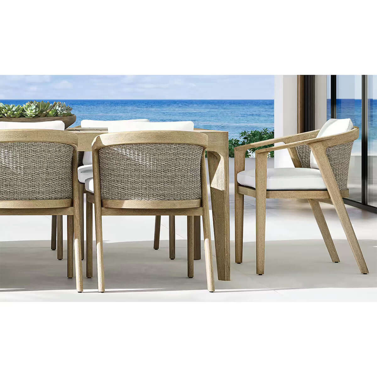 Teak Armchair with Handwoven Rattan & Weatherproof Cushions.-3