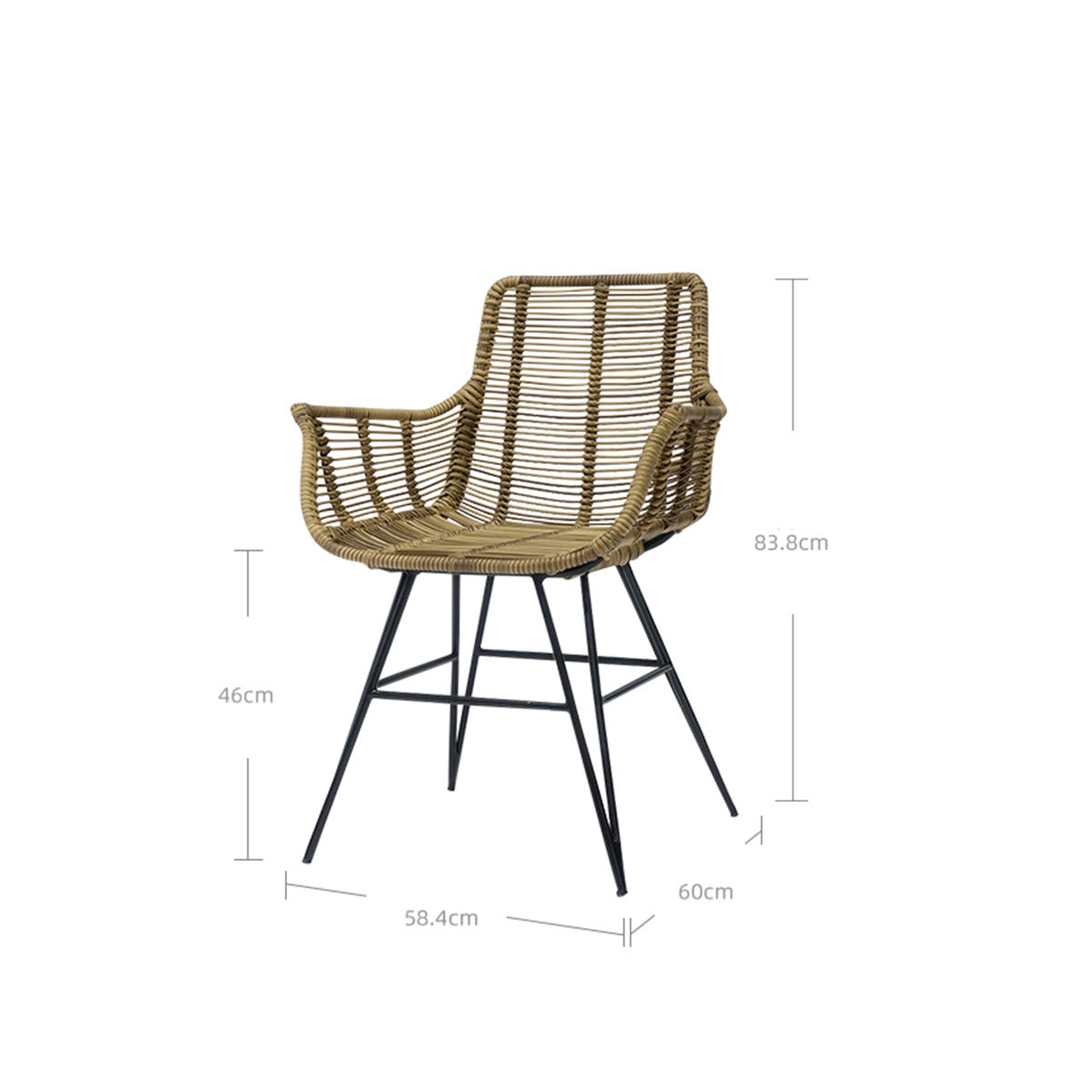 Rattan Armchair with Powder-Coated Aluminum Frame & Water Resistant Wicker-2