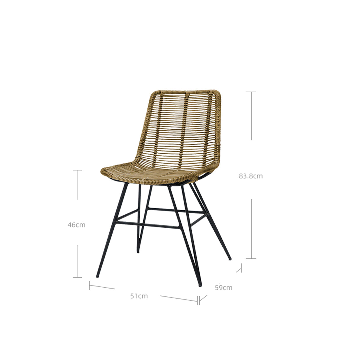 Nicara Rattan Dining Chair - Handwoven Wicker with Powder-Coated Aluminum Frame-4