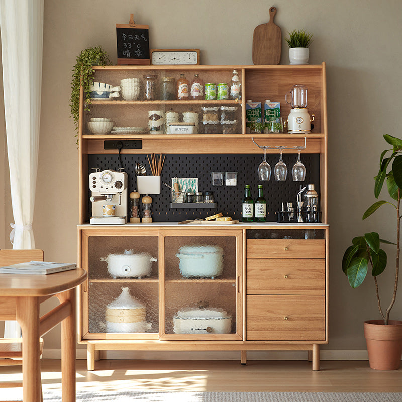Organic Dining Sideboard Cabinet with Storage & Glass Sliding Doors-0