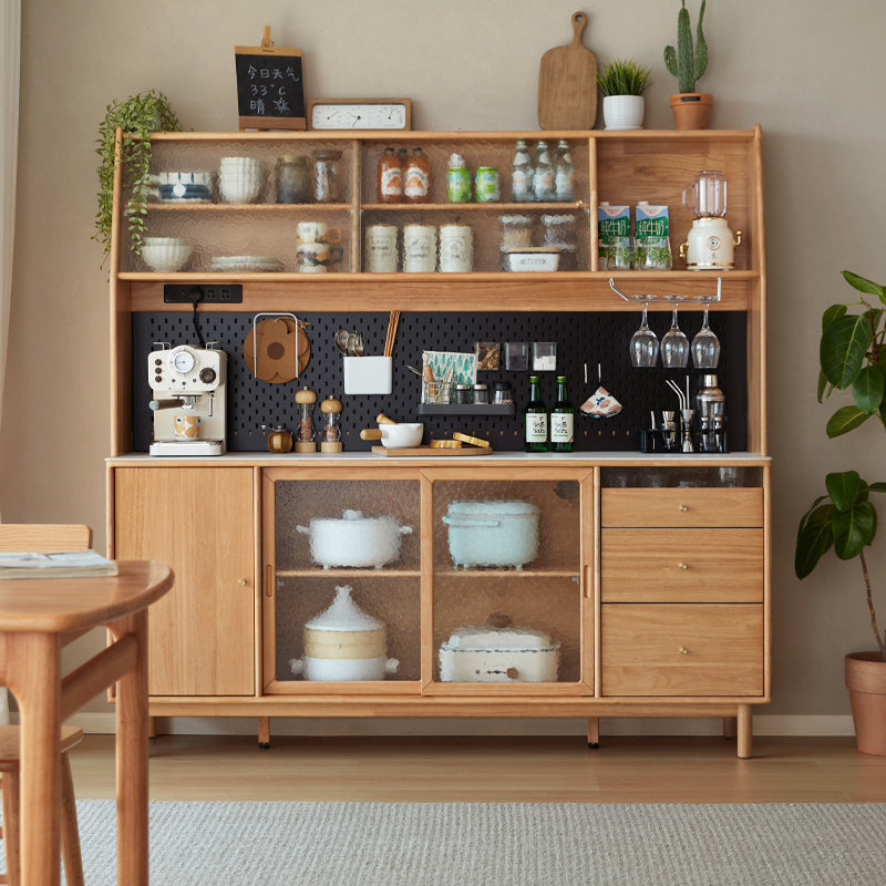 Organic Dining Sideboard Cabinet with Storage & Glass Sliding Doors-5