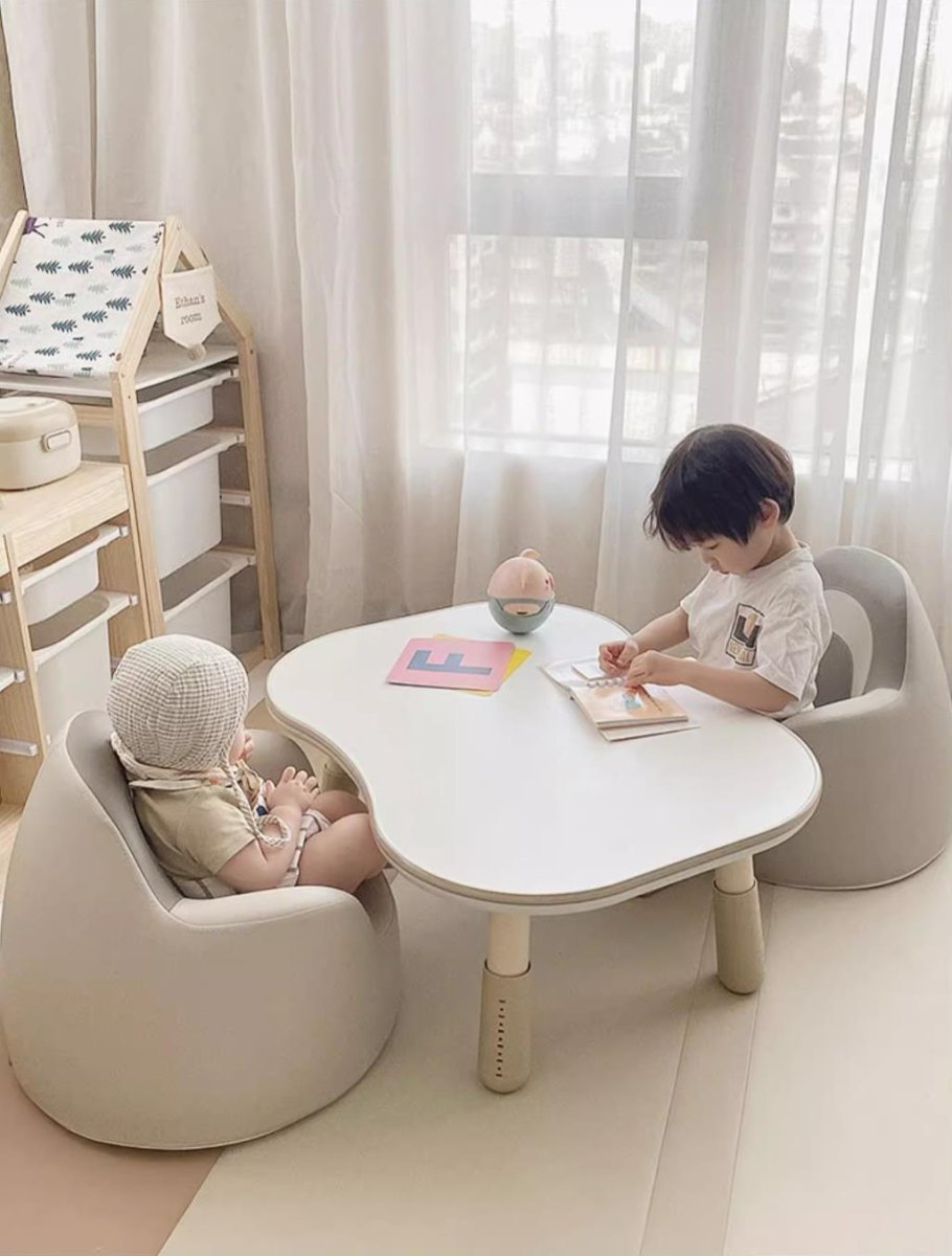Dual-Kid Height Adjustable Study Table White For Two Children-4