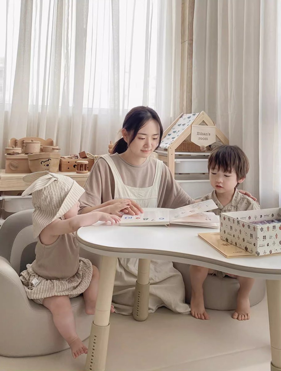 Dual-Kid Height Adjustable Study Table White For Two Children-3