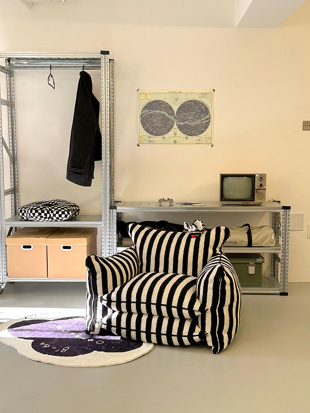 Striped Lazy Sofa Chair with Soft Velvet Cushions for Kids & Adults-3