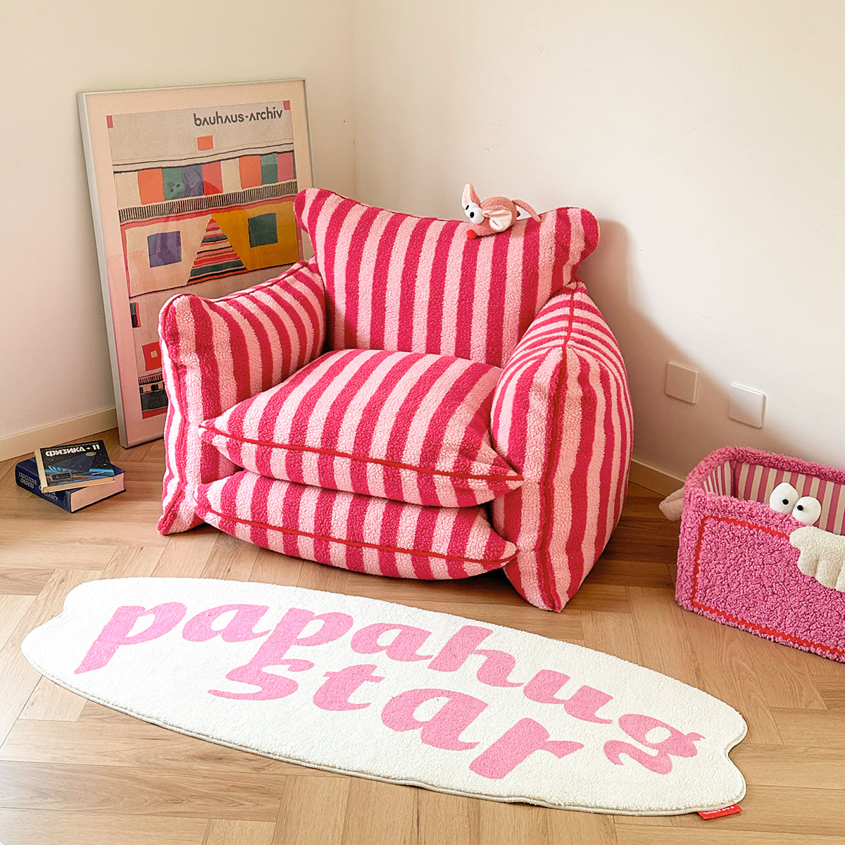 Striped Lazy Sofa Chair with Soft Velvet Cushions for Kids & Adults-6