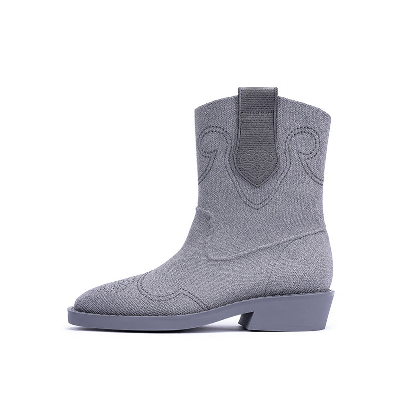 Retro Mid Calf Pointed Toe Cowboy Flats Boots-5