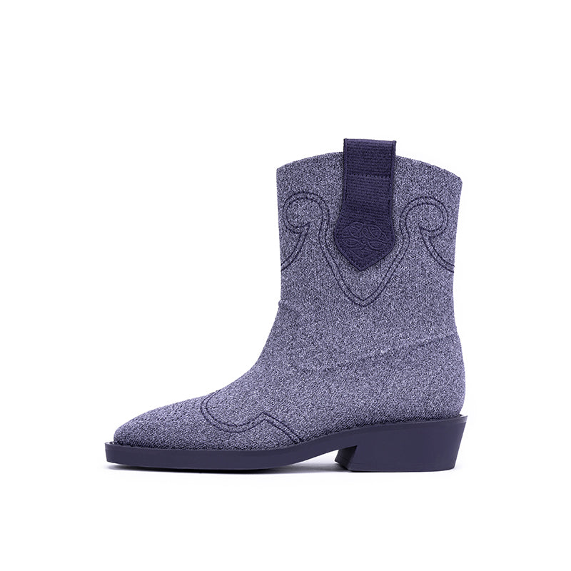Retro Mid Calf Pointed Toe Cowboy Flats Boots-6