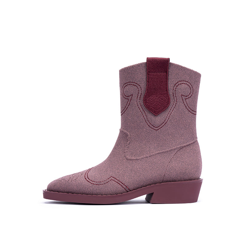 Retro Mid Calf Pointed Toe Cowboy Flats Boots-7