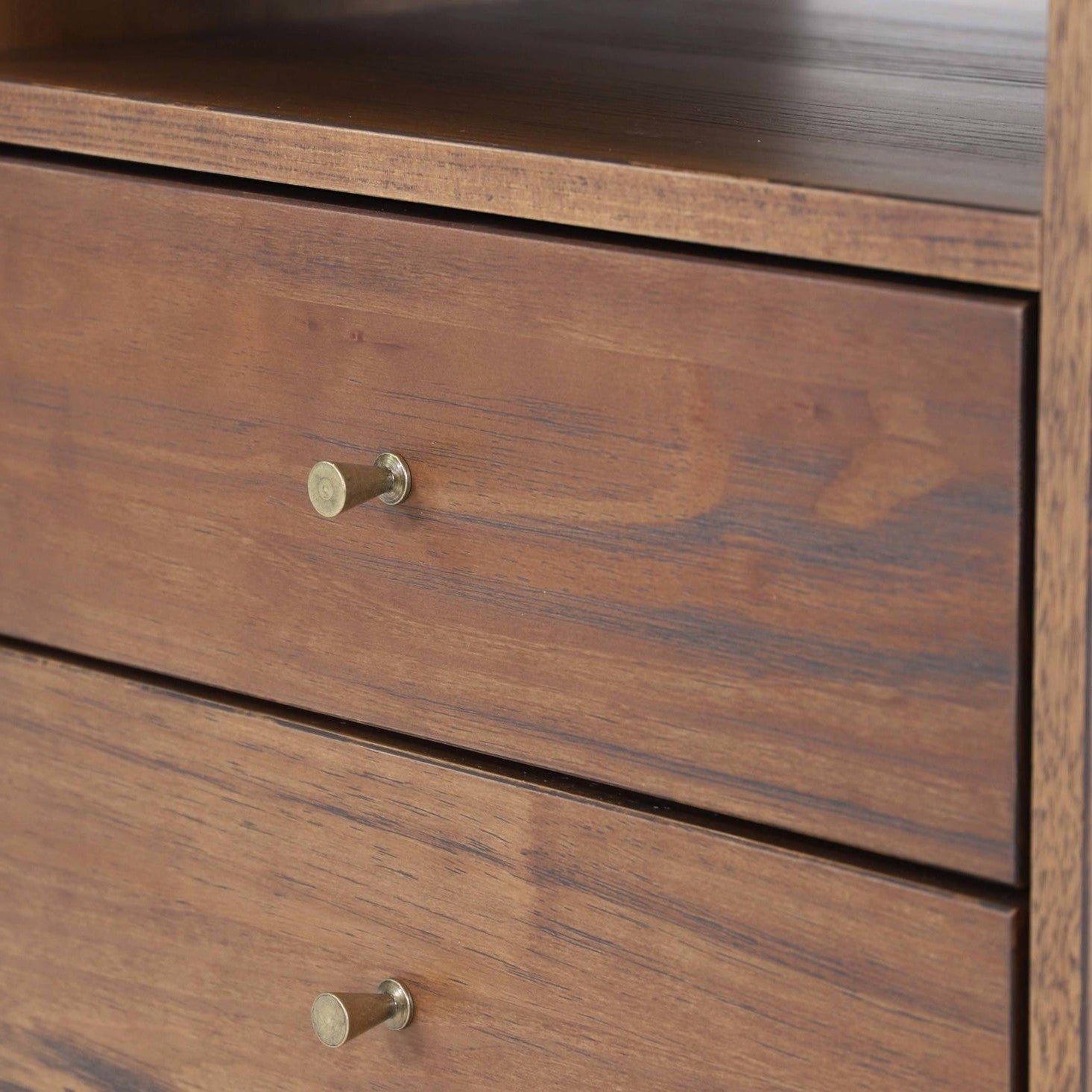Mid Century Modern 2 Drawer Walnut Nightstand with Aged Brass Pulls-2