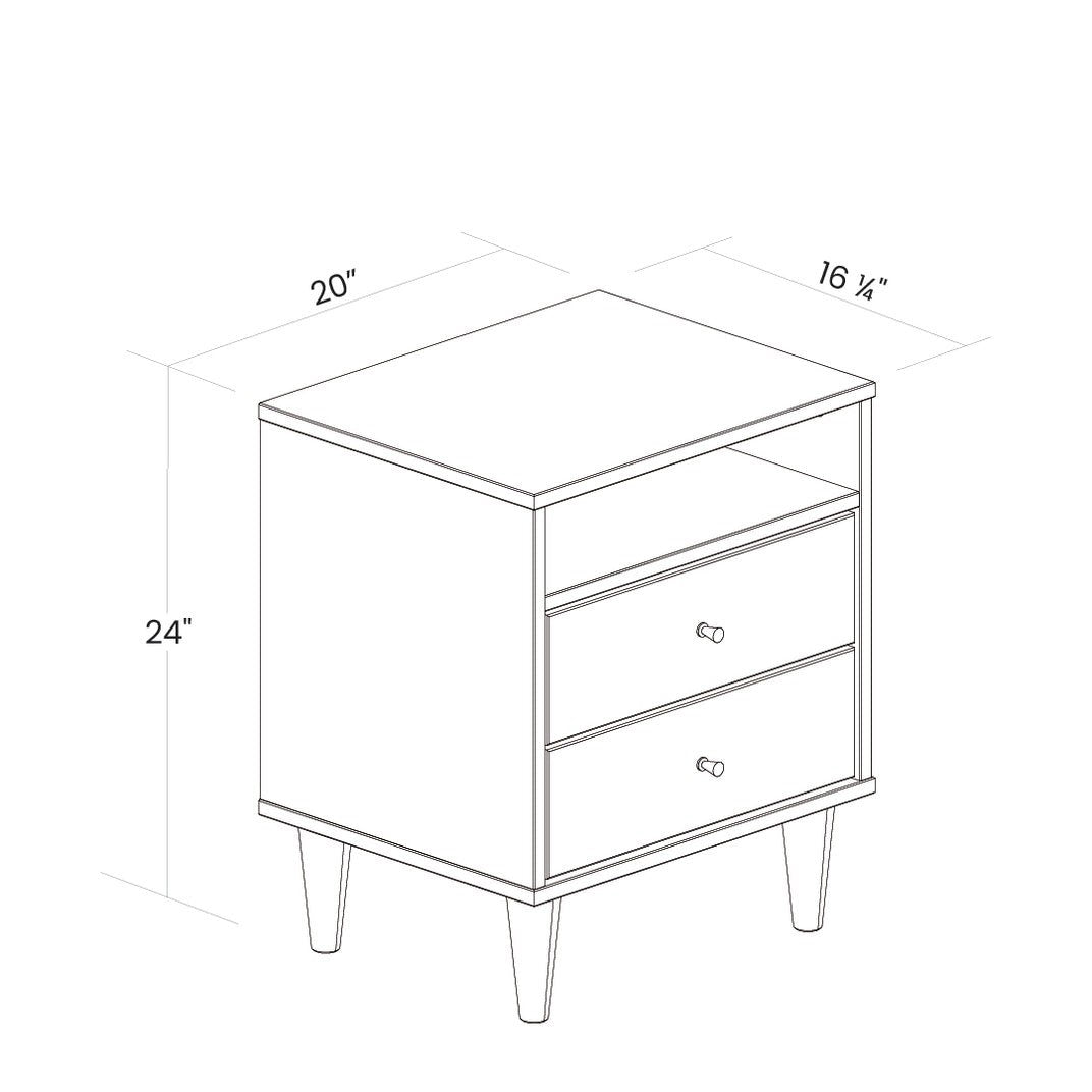 Mid Century Modern 2 Drawer Walnut Nightstand with Aged Brass Pulls-3
