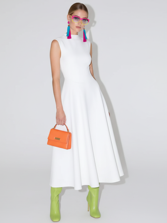 Elegant Sleeveless High-Waist A-Line Dress For Women, Upper West Side, BYMANYC New York.-0