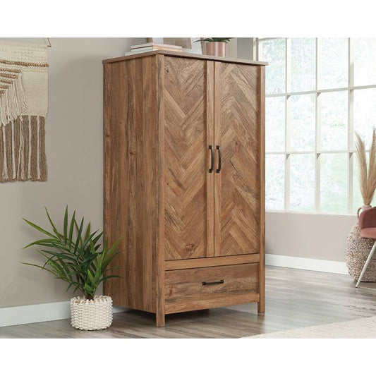 Rustic Herringbone 1 Drawer Garment Rod Wardrobe Armoire with Storage-0